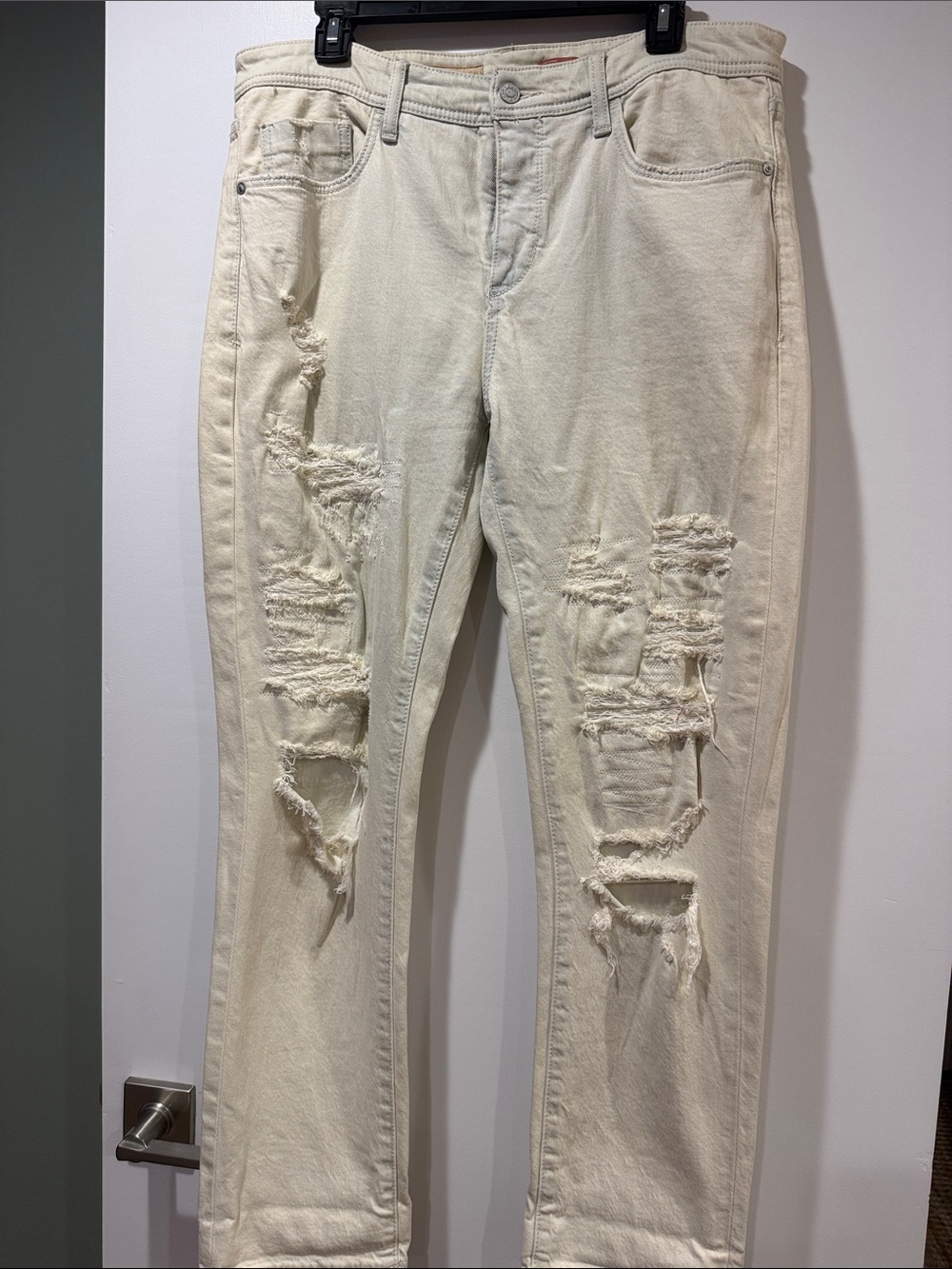 Women’s Distressed Cream/Faded Denim Ripped Jeans